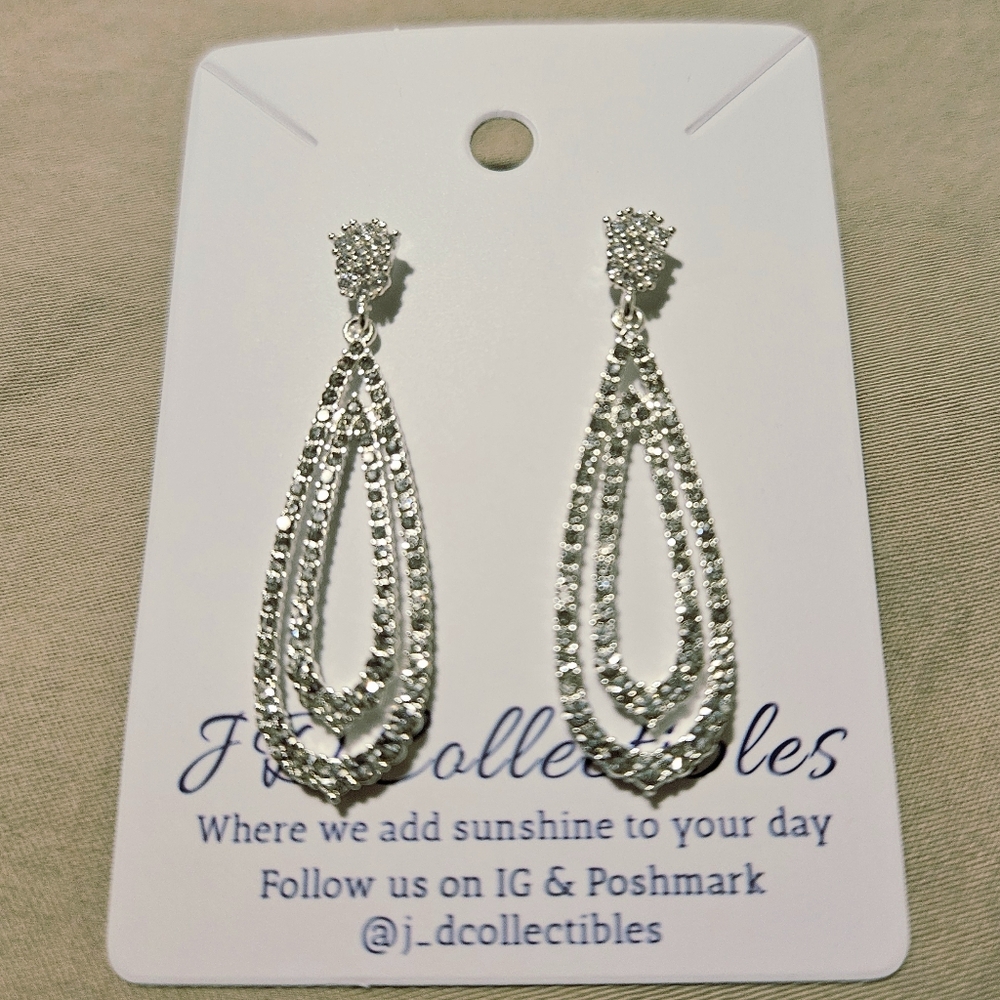 Silver Plated CZ Dangle Stud Earrings - Picture 6 of 6